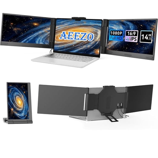 14 inch Laptop Monitor Extender 1080P IPS, Triple Portable Monitor for Laptops 13-17.3" with Display/HDMI Port