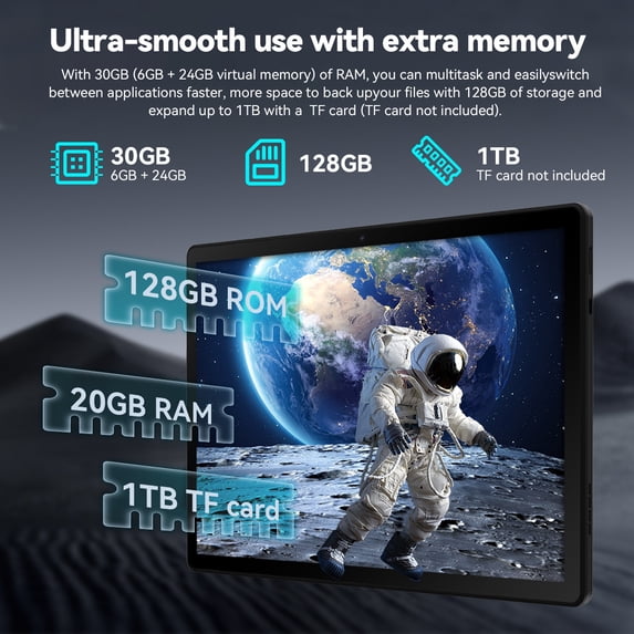 Black tablet with astronaut wallpaper on the screen