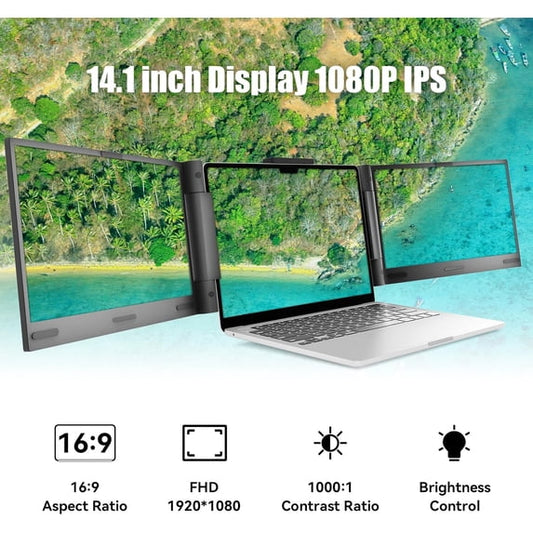 14 inch Laptop Monitor Extender 1080P IPS, Triple Portable Monitor for Laptops 13-17.3" with Display/HDMI Port